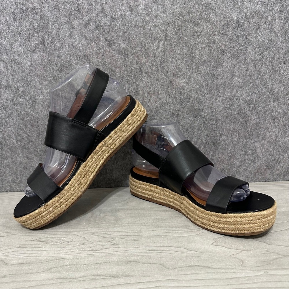 Naturalizer Espadrille Platform Sandals Black Leather Ankle Strap Women 7.5 - Picture 5 of 10